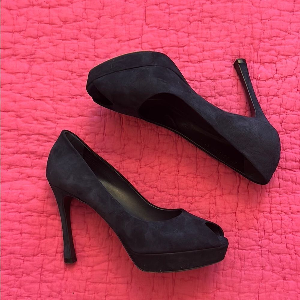 YSL navy blue suede Peep-Toe Heels, US7